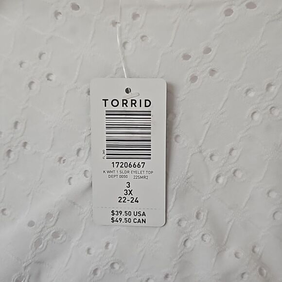 Torrid Plus Size Jersy White One Shoulder Ruffle Summer Eyelet Top. - Picture 15 of 16